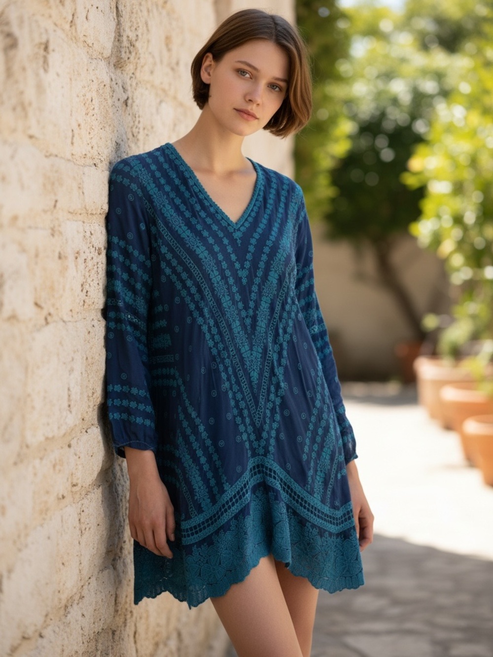 Johnny Was Tunic Top Womens Blue&  Teal Good Embroidered Boho